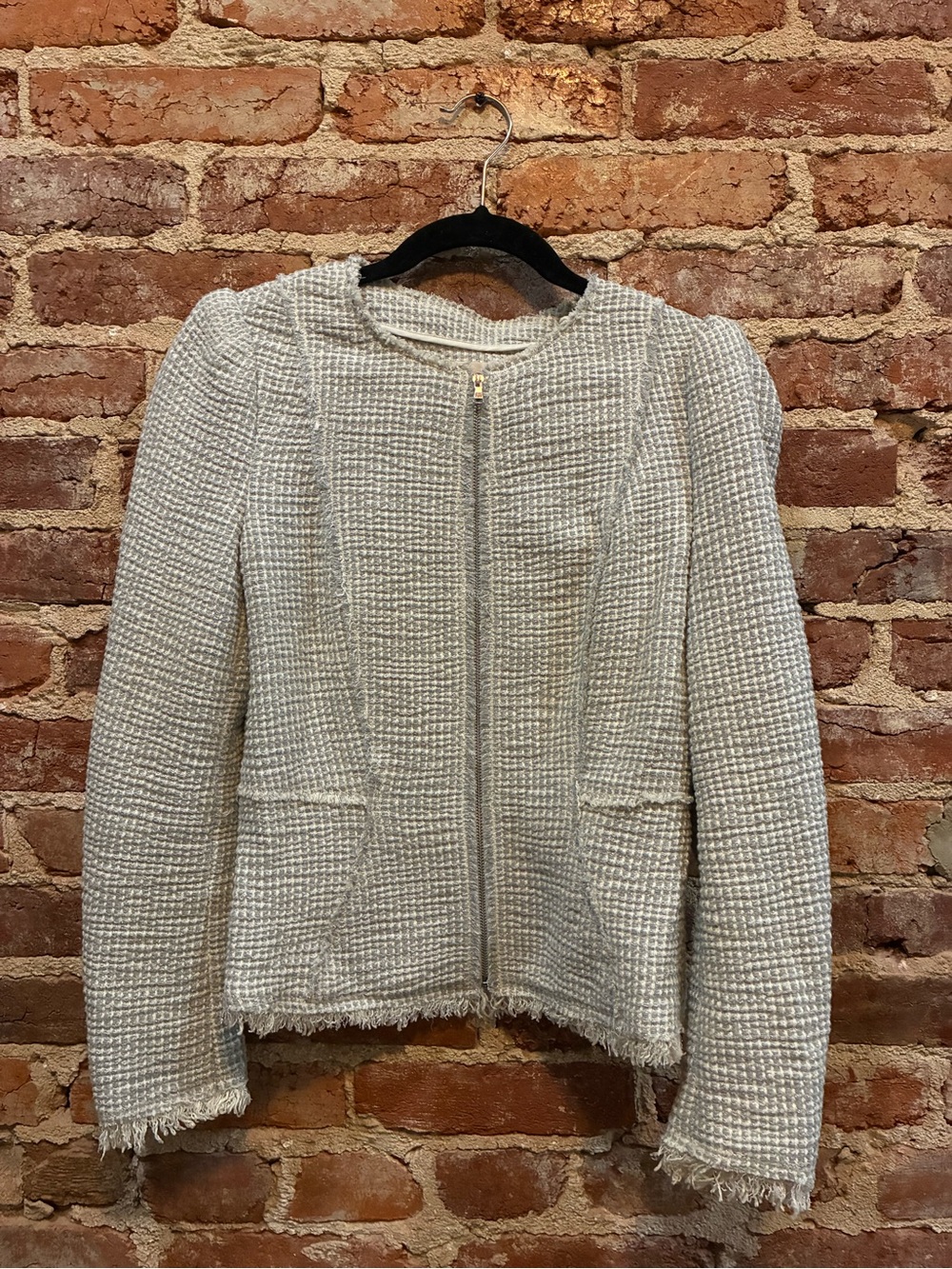 Rebecca Taylor Cream Tweed Zip-Front Blazer